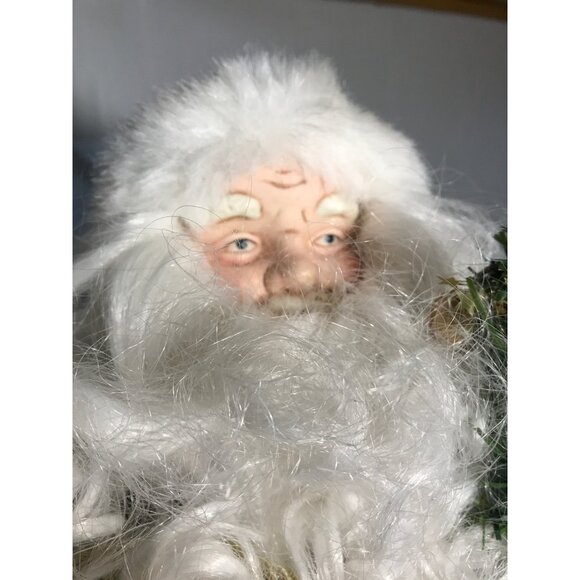 Porcelain Face Santa Claus Figurine Tree Topper Red Velvet & Faux Fur Coat 18" - Picture 2 of 11